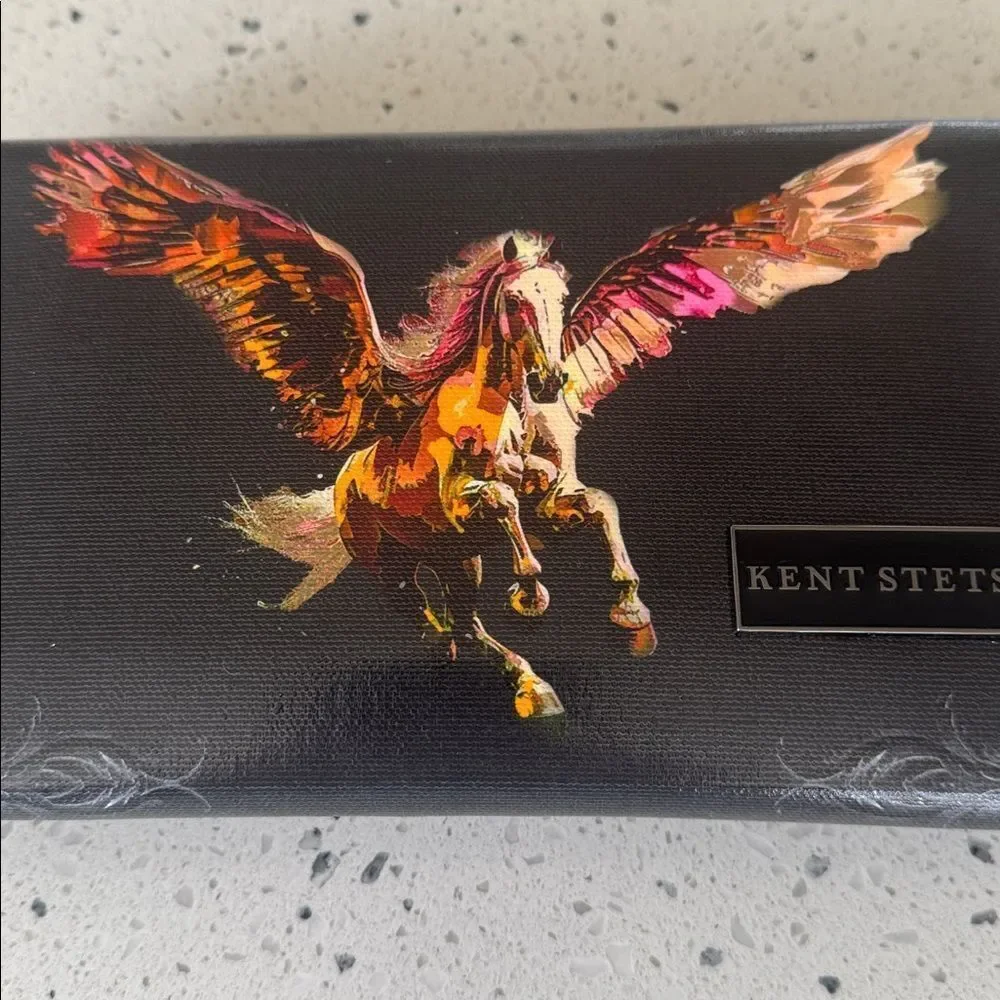 KENT STETSON Gray Coated Canvas Pegasus Print Art Clutch Handbag Handmade USA